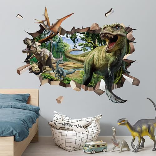 decalmile Wandsticker 3D Dinosaurier Wanddurchbruch Wandtattoo Dino | Abziehbare und Aufklebbare Wandaufkleber, DIY Abnehmbare Wandkunst Abziehbilder, Wandfreundlich, Leuchtenden Farben