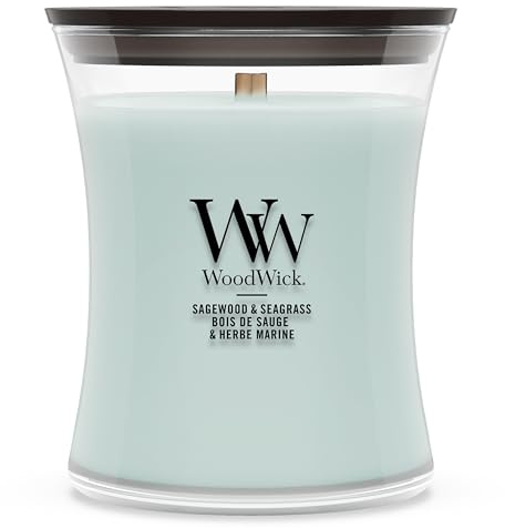 WoodWick Candela profumata | Candela a clessidra media | Sagewood & Seagrass | Regali perfetti per donne