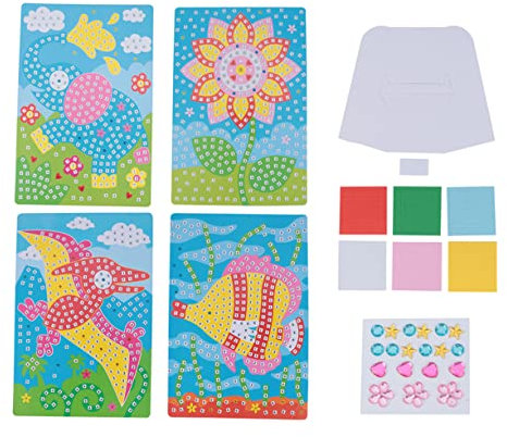 Gogogmee 4satz Diy Bastelsteine Aufkleber Junge Mädchen Bastelset Sticker Für Junge Mädchen Mit Verschiedenen Motiven Kleine Fische Elefanten Flugsaurier Und Sonnenblumen Lernspielzeug