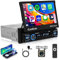 Hodozzy 1 DIN Autoradio con Schermo Motorizzato 7 Pollici Flip Out Carplay Senza Fili Android Auto, 1 Din Touch Screen Stereo Auto Lettore MP5 1 Din Bluetooth FM USB/AUX/Mirror Link/SWC+ Retrocamera