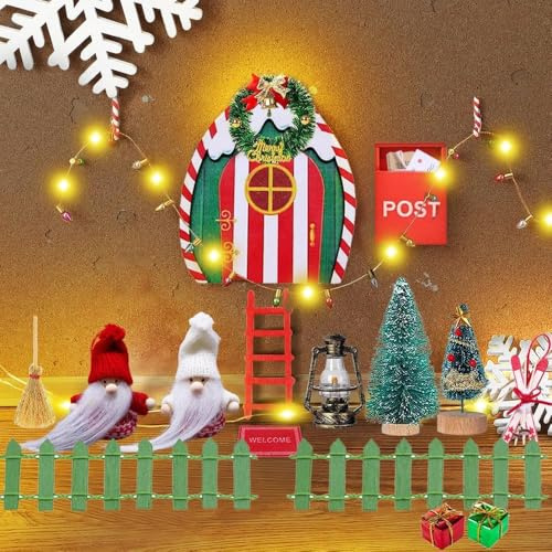 PASLFC Wichteltür Set mit Licht, Wichtel Set Weihnachten Komplett, 21 Stück Weihnachtswichtel Komplett, Wichtel Zubehör Weihnachten Geschenke