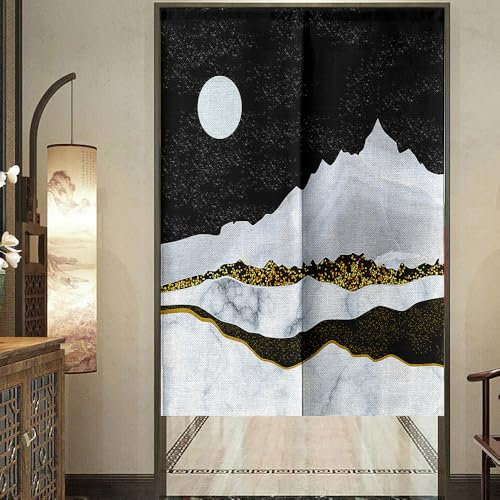 DOTBUY-SHOP Türvorhang, Wohnsitz in Den Bergen Bedruckt Türvorhang, Leinen Noren, Türvorhänge Tapisserie, Raumteiler Heimdekoration, für Küche Shop Restaurant (90x180cm,Vollmond)