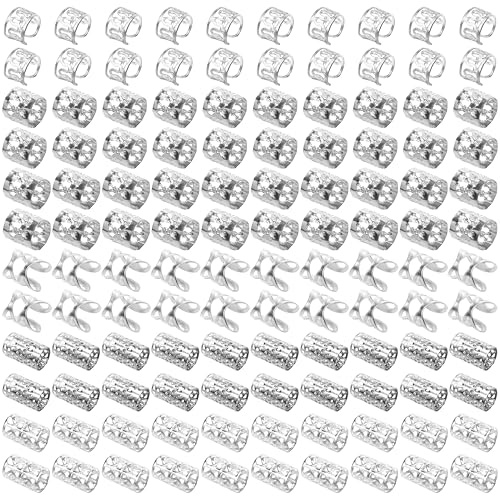 Ryalan 120 PCS Silver Dreadlock Beads Hair Jewelry Braids Accessories for Goddess Locs Crochet Passion Twist Hair Rings Soft Metal Adjustable Braiding Cuffs (120Pcs, Silver)