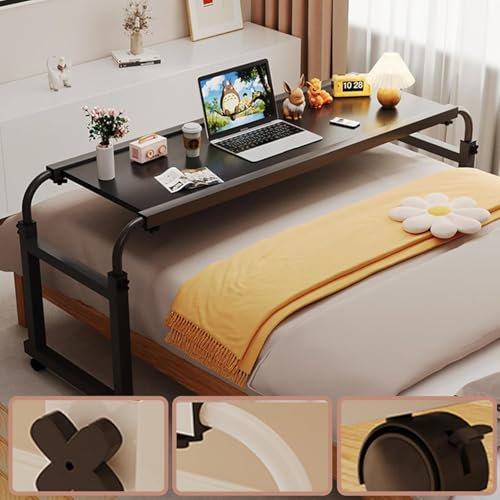 Bettschreibtisch über dem Bett, Tisch mit Rollen, Überbetttisch, Überbetttisch für Kingsize-Bett, Überbettschreibtisch Nover Betttisch mit Rollen, höhenverstellbar, mobiler Querbetttisch 140–230