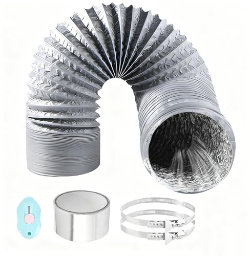 ComPDCVD Tubo Flexible de Salida 150mm 6m Gris Manguera de Ventilación de Aluminio con 2 Abrazaderas y Cinta de película alu Acero Flexible di Aluminio PVC Tubo para Extractor Climatización Secadora
