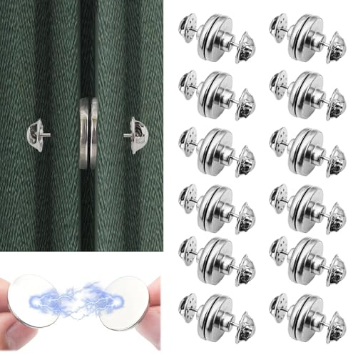 Jinsion 12 Pairs Curtain Magnets, Magnetic Curtain Clips, Removable Shower Curtains Closer Holdback Button Pins, Curtain Weights Magnets Closure for Home Office Hotel Bedroom Bathroom Daily Use