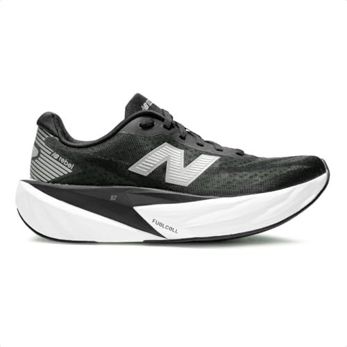 New Balance Men's FuelCell Rebel V5 Running Shoe, Black/Silver Metallic/White, 12 M