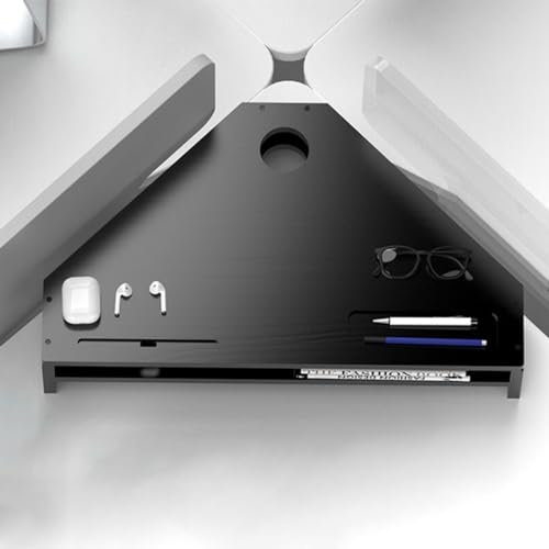 Desktop Organizer 2 Tier Wooden Monitor Stands, Triangle Desktop Universal Corner Stand Riser with 2 Slots, Black Computer Organizer Storage Rack