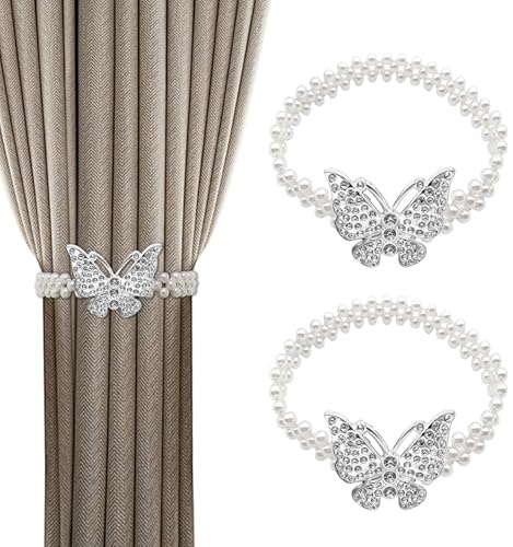 PERSENTU 2 PCS Curtain Drapery Holdbacks, Curtain Tie Backs, Curtain Holder Buckles Small Bead Curtain Buckle Clips Rope Holders for Home Office Hotel Window Curtain