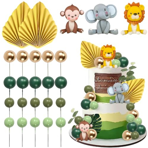 Dschungel Tiere Cake Topper, 25 Stück Tiere Geburtstag Tortendeko, Geburtstagskuchen-Dekorationskugeln, Waldtiere Kuchen Deko, Dschungel Themed Tortendeko, für Geburtstagsfeier (A)