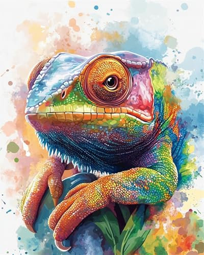 N.LANSHAN DIY Knüpfen Set Teppich Cartoon Aquarell Chamäleon Tier Knüpfpackungen Für Anfänger,Senioren Und 3D-Heimwerker. Teppich-Set. 60x90cm