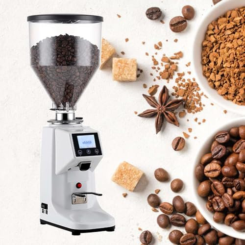Molinillo De Café Comercial, Molinillo De Café EléCtrico De Muelas Planas, 19 Ajustes, Pantalla TáCtil, Cafetera Expreso Profesional, Con Tolva Grande,White-500G