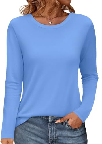 Onsoyours Damen Rundhals Tshirt Langarm Tunika Frühling Herbst Oberteile Einfarbig Basic Longshirt Tops