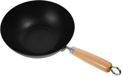ELAYARD Small Iron Wok Pan 24cm Flat Bottom Cast Iron Frying Pan Household Kitchen Cookware Single Person Compatible with Gas Stove