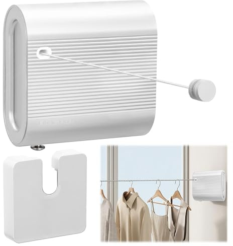 Corde à Linge Rétractable, 4.2M Ligne à Linge très résistante Étendoir à Linge pour, Extérieur Fils à Linge en Acier Inoxydable Corde à Linge Murale Intérieur pour Balcon Salle de Bain (Blanc)