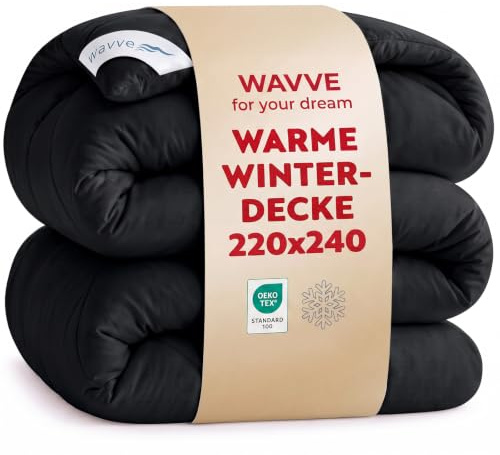 WAVVE Bettdecke 220x240 cm Winterdecke Warm, Steppdecke Winter XXL 450gsm Mikrofaser Duvet 240x220 cm, Weiche Kuschelige Steppbettdecke 220 x 240 Schwarz