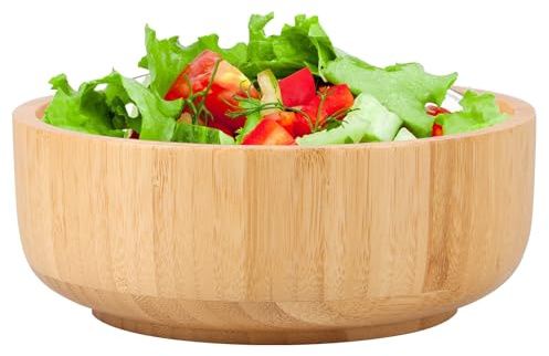 TNTGMG Ensaladera de bambú hecha a mano para servir encimera de cocina, cuenco reutilizable de gran capacidad para frutas, ensaladas y decoración, resistente a los arañazos, sin BPA