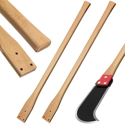 Leinuosen 2 Pcs Ditch Bank Blade Handles 3 Hole Hickory Wood Axe Handle Replacement with Straight Grip for Most 3 Hole Shrubbing Tool Bush Axe, 38 Inch