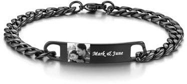 PiercingJak Paar Armband mit Augen Foto Text Gravur Herren Damen Armkette Edelstahl Panzerkette Armbänder Partnerarmbänder Liebe Schmuck Personalisierte Geschenke für Partner Pärchen Liebhaber