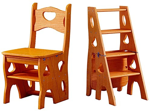 Sedia a scaletta pieghevole in legno massello, stile retrò, 2 in 1, per libreria, sgabello e sedile da bancone, design salvaspazio per casa e ufficio, mobili eleganti e funzionali