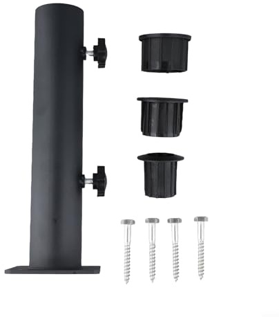 Sonnenschirm-Standrohr mit Reduzierstück für Ring, 483832 mm, mit drei PVC-Hülsen und sicherem Knaufverschluss für Stabilität auf Holz, Zement und Granit