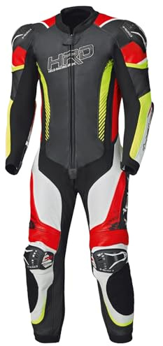 Held Brands Hatch Lederkombi Herren Schwarz-Weiß-Rot-Gelb 102 | Einteilige Sport Lederkombi Herren, Schutzklasse AAA, CE-zertifiziert, Level 2 Protektoren, incl. Rückenprotektor