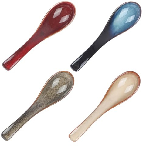 Cucharas de Cerámica Japonesas 4 Piezas para Sopa y Gachas