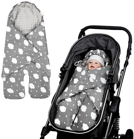 DAYEEBALL Baby Car Seat Blanket, Winter Car Seat Covers for Babies, Warm Carseat Swaddle Blankets, Thicken Stroller Sleeping Bunting Bag for Infants Boy & Girl, Grey Cloud