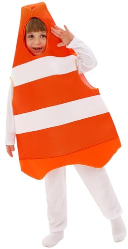 Obelunrp Verkehrskegel Kostüm für Kinder, lustige orangefarbene Baukegel Halloween Kostüme für 125-145 cm Kinder