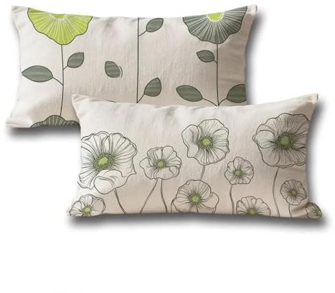 Set med 2 gröna kuddfodral i soffa 50 x 80, blommor mönster rektangel sammet kuddfodral med osynlig dragkedja, höst halloween jul heminredning kuddfodral G-245