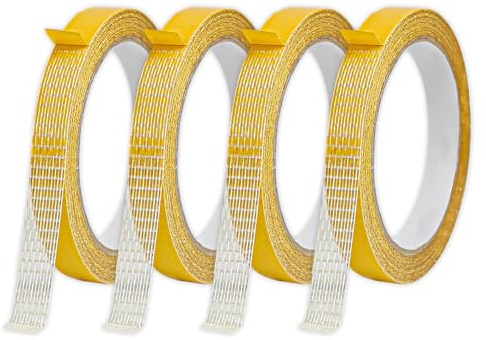 Glamifyr Doppelseitiges Textilklebeband – 4 Rollen Doppelseitiges Gewebeklebeband, Rollen Saumband Selbstklebend zum Hosen kürzen ohne Nähen, für Stoffe, Vorhänge & Teppiche