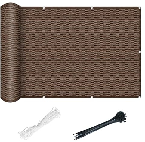 aotusoa Balkon Schutz Balkonsichtschutz Sonnenschutz & Windschutz Balkonabdeckung 200g/m² Atmungsaktiv Sichtschutz UV-Schutz inkl. Seil & Kabelbinder für Terrasse (Braun, 90x500 cm)