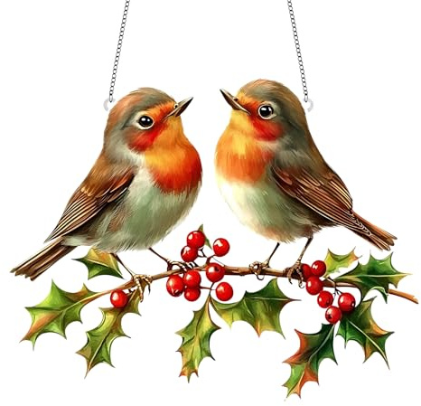 Colorful Robin Sun Catchers for Windows with Chain, Handmade Robin Gifts for Bird Lovers and Gardeners, Robin Suncatcher Acrylic Material for Outdoor and Indoor Decor