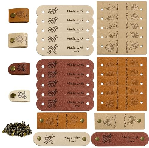 20 Stück Handmade Labels PU Leder | Dekorative Lederetiketten zum Annähen für Kleidung, Taschen und DIY Projekte
