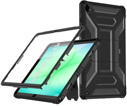 TrendGate Samsung Galaxy Tab A11+/A9+ Plus Case 11 inch 2025/2023 - Black | Lightweight, Shockproof, Armor Series Case, with Screen Protector and Dual Angle Stand, Full Body/Drop Protection