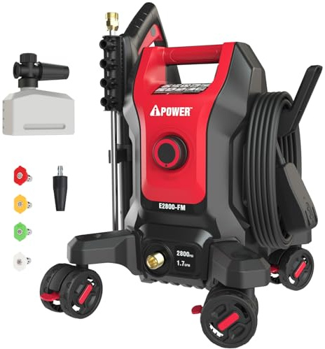A-iPower Follow Me Electric Pressure Washer 2800 Max PSI 1.7 GPM Anti-Tipping Design with 5 Nozzles, Soap Dispense for Fences, Driveways, Patios, Cars, Home Cleaning, E2800-FM