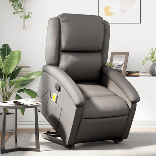 SKTQYQO Massagesessel mit verstellbarer Rückenlehne, aus echtem Leder, mit 6 Massagepunkten und elektrischer Hebefunktion für bequemes und entspannendes Sitzen, Gestell