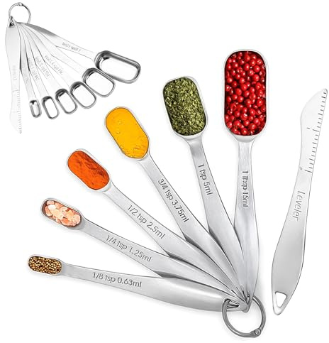 Jeu de 6 Cuillères à Mesurer en Acier Inoxydable avec Règle de Mesure | Cuillères à Mesurer pour Pâtisserie,Empilables et Faciles à Nettoyer pour Ingrédients Secs et Liquides
