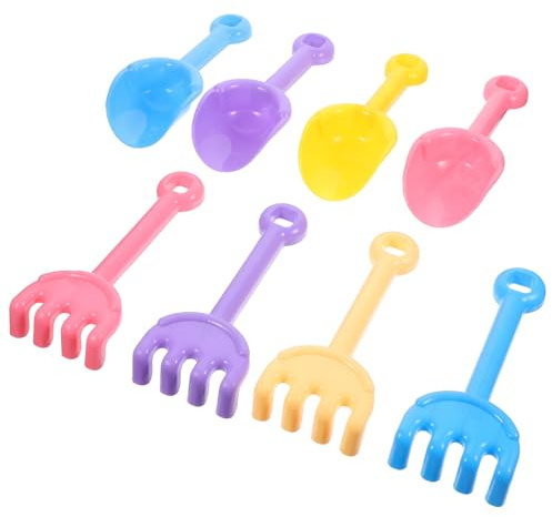 HONITANO Lot de 8 Pelles et Râteaux en Plastique Léger, Couleurs Aléatoires, Jouets de Sable pour Garçon et Filles, Ensemble Multi-usages pour Jeux de Plage et Fête en Couleur Aléatoire