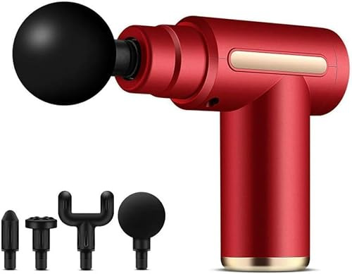 Cordless Deep Tissue Mini Massage Gun, Handheld Muscle Massager with 6 Speeds, 4 Replaceable Heads, Portable Percussion Massager for Recovery & Pain Relief(Red)