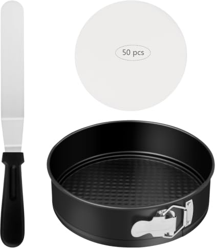 Tazoueoo Moule à Charnière, 22 cm, avec 50 Papiers et Spatule | Moule cheesecake à fond amovible, loquet rapide et revêtement antiadhésif pour un service plus propre