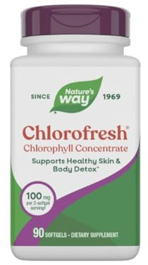 Nature's Way Chlorofresh Chlorophyll Concentrate Softgels, Chlorophyllin Copper Complex, Internal Deodorant Supplement, Supports Healthy Skin and Detox Pathways*, 90 Softgels (Packaging May Vary)