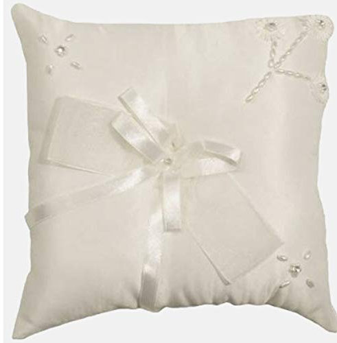 Cuscino per anelli per matrimonio, crema, cuscino per fedi nuziali, con perle decorative, quadrato, 20 x 20 cm