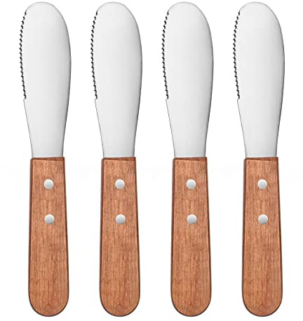 New Star Foodservice 43006 Wood Handle Butter Spreader, 7.5-Inch, Silver, Set of 4
