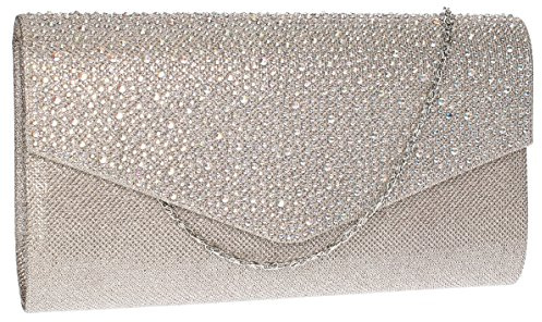 SwankySwans Dam Montary Glitter Diamant Kuvertväska Kuvertväska, 3 x 14 x 27 cm (B x H x L), Champagne, en storlek