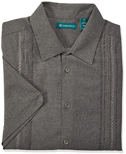 Cubavera Broderad kortärmad skjorta i chambray med knappar, för män, skrynkelbeständig, spetsig krage, ventilerande mjukt tyg, 3XL (stor) (tall)