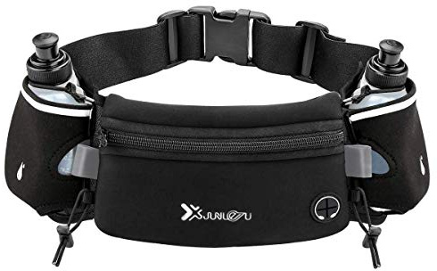 Number-one Running Belt with Water Bottles(2 x 175ML), Hydration Belt Waterproof Waist Pack Bag Fits iPhones Adjustable Sports Waist Pouch for Marathon Running Hiking Cycling, Black