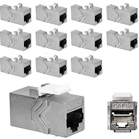 kwmobile 12x Connettore Cavo di Rete CAT6-A Schermato Doppia Porta - Moduli Keystone Jack RJ45 - Prolunga Cavi Ethernet LAN - Modulo Cat-6A 10 Gbit/s