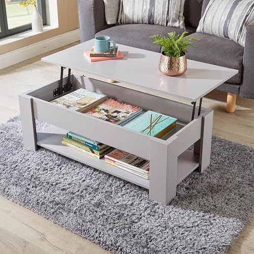 Home Source Coffee Table with Lift Up Top Storage Area and Magazine Shelf, Grey