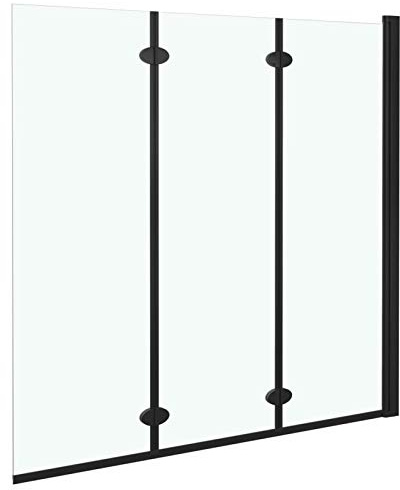 pedkit Pantalla para bañera o Ducha Mampara de Ducha Plegable 3 Paneles ESG 130x138 cm Negro